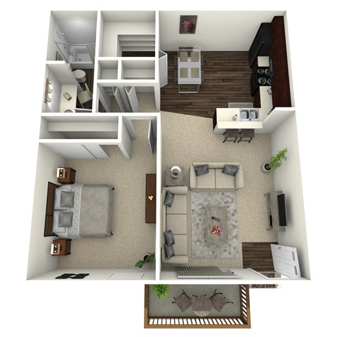 Floor plan for 1 bed, 1 bath, 788 sqft